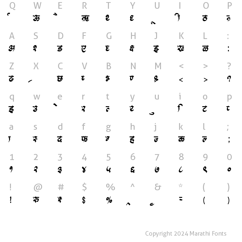 Character Map of AMS Calligraphy 5 Regular